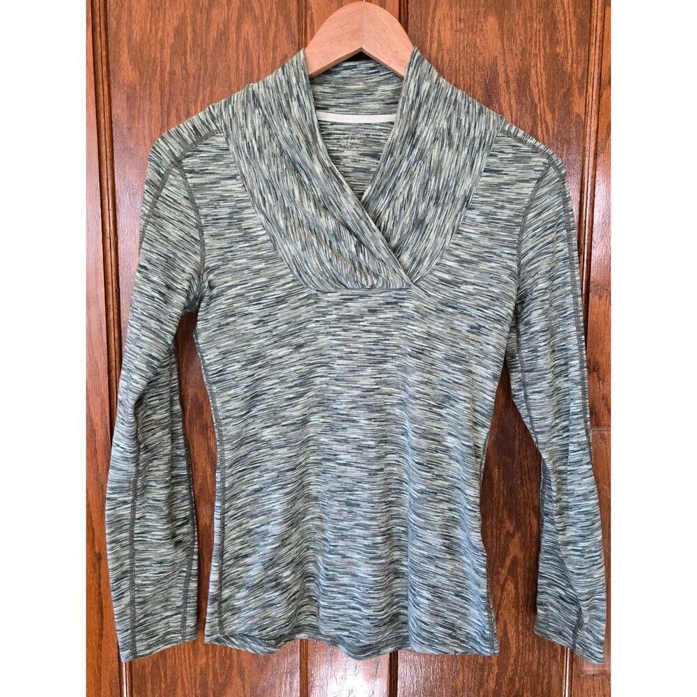 Exofficio Space Dyed Green Crossover Neckline Long Sleeve Top XSMALL